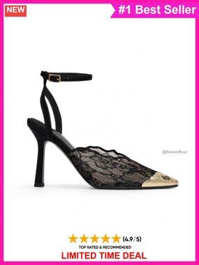 Embroidered Floral Lace Pumps Pointed Toe 4 Inch Stiletto Heels Adjustable